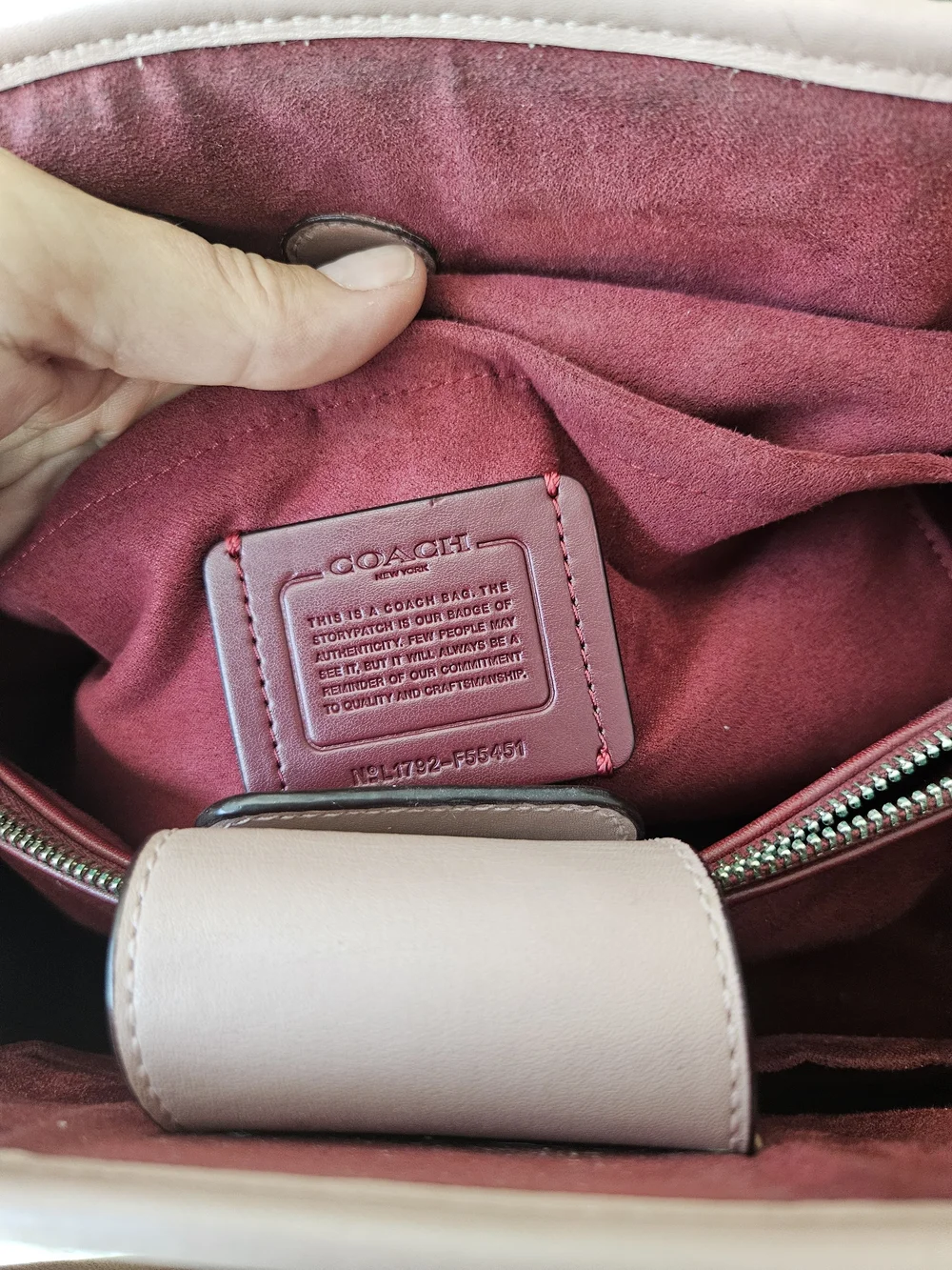 COACH Signature Debossed Patent LEATHER Margot Carryall​ - Blush Pink/Dark Nude